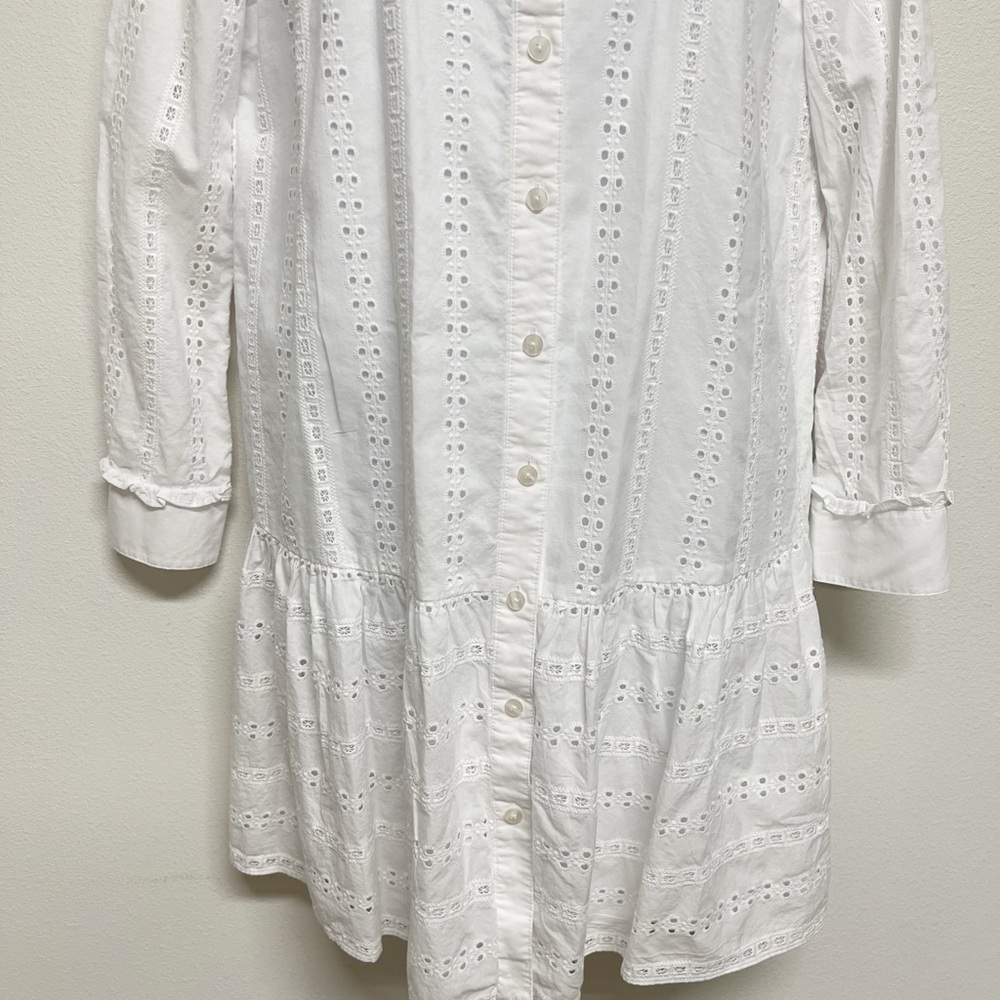 Draper James Womens White Button Down Eyelet Flounce Skirt Shirtdress Size 8 - Picture 8 of 8